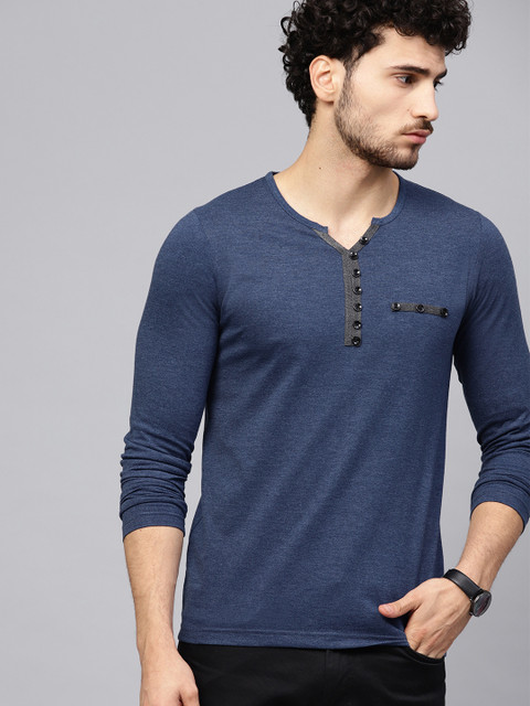 

Seven Rocks Men Navy Blue Slim Fit Solid Round Neck T-shirt