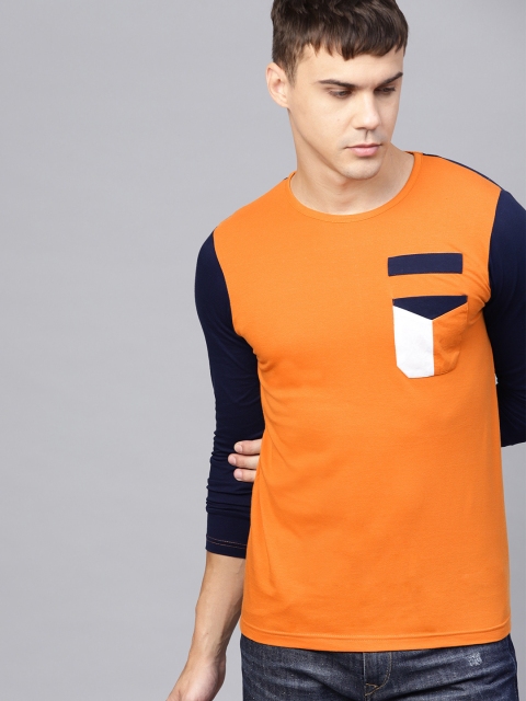 

Seven Rocks Men Orange Slim Fit Solid Round Neck T-shirt