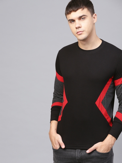 

Seven Rocks Men Black & Red Slim Fit Colourblocked Round Neck T-shirt