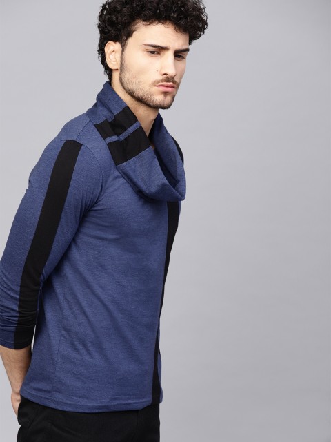 

Seven Rocks Men Navy Blue & Black Slim Fit Solid Turtle Neck T-shirt