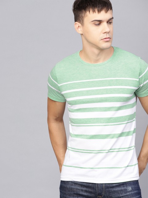 

Seven Rocks Men Green & White Slim Fit Striped Round Neck T-shirt