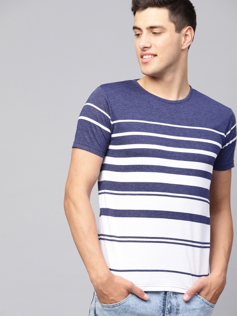 

Seven Rocks Men Navy Blue & White Striped Round Neck T-shirt