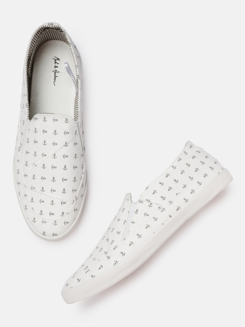 

Mast & Harbour Men White Printed Slip-On Sneakers