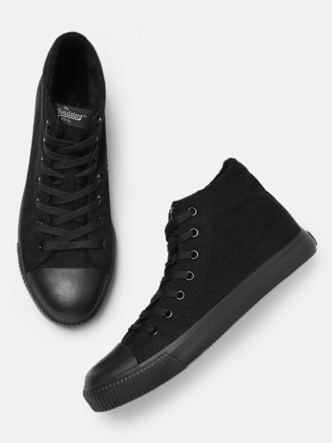 

Roadster Men Black Solid Mid-Top Sneakers