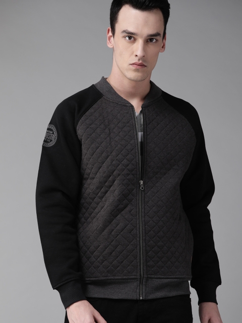 

Roadster Men Charcoal Grey Solid Sweatshirt with Quilted Detail