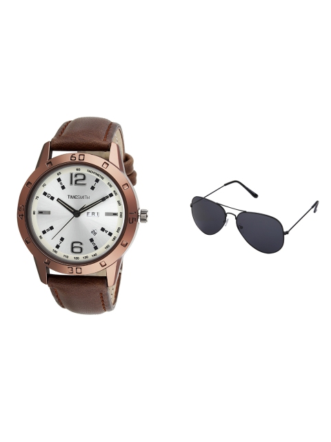 

TIMESMITH Men White Leather Analogue Watch With Free Sunglasses TSC-033-WMG-002
