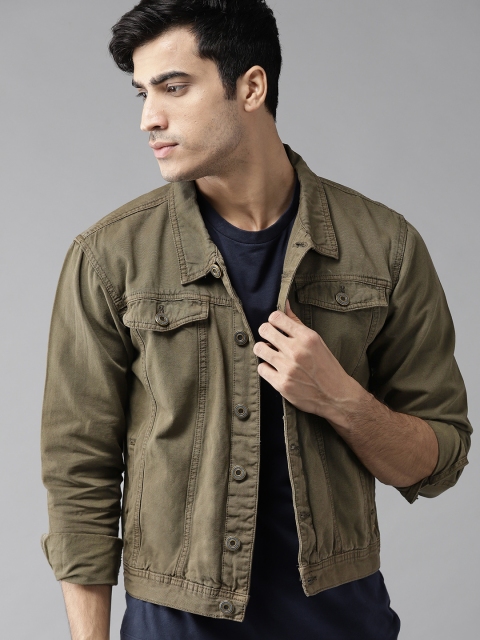 

Roadster Men Olive Green Solid Tailored Jacket