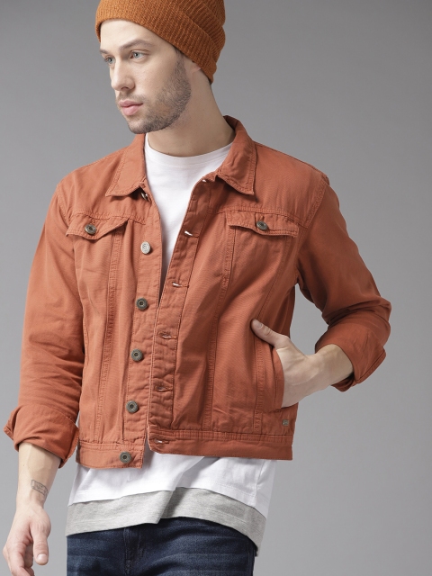 

Roadster Men Rust Orange Solid Denim Jacket