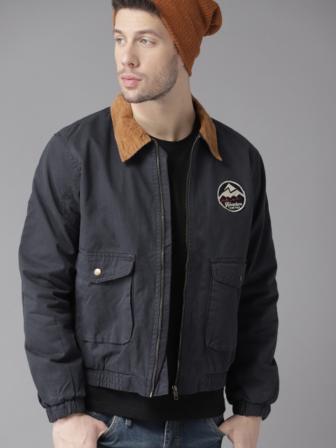 

Roadster Men Navy Blue Solid Bomber Jacket