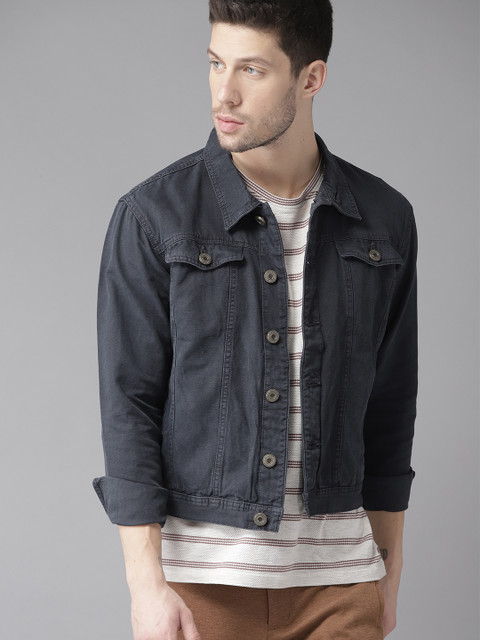 

Roadster Men Navy Blue Solid Denim Jacket
