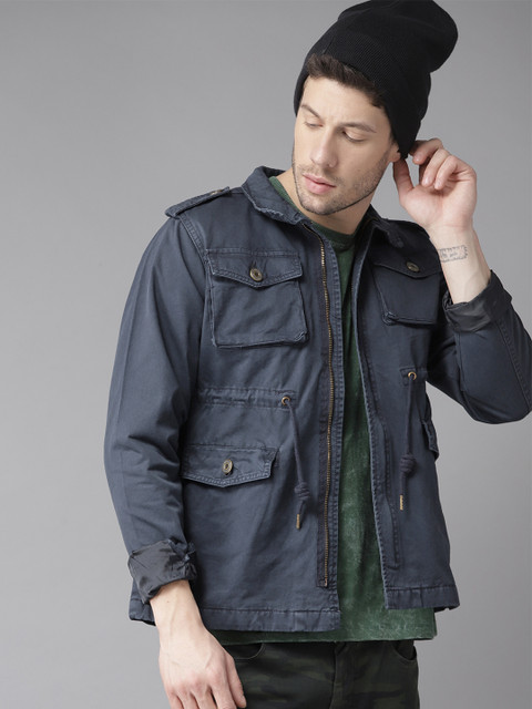 

Roadster Men Navy Blue Solid Denim Jacket