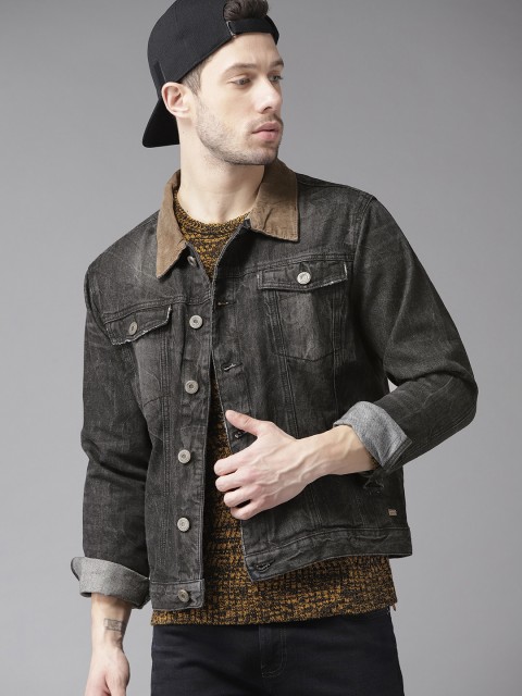 

Roadster Men Charcoal Grey Washed Denim Jacket
