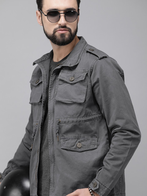 

The Roadster Lifestyle Co Men Charcoal Grey Solid Denim Jacket