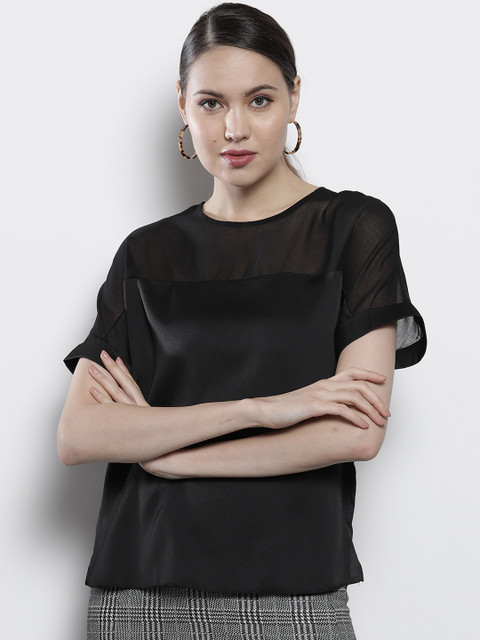 

DOROTHY PERKINS Women Black Solid High-Low Top
