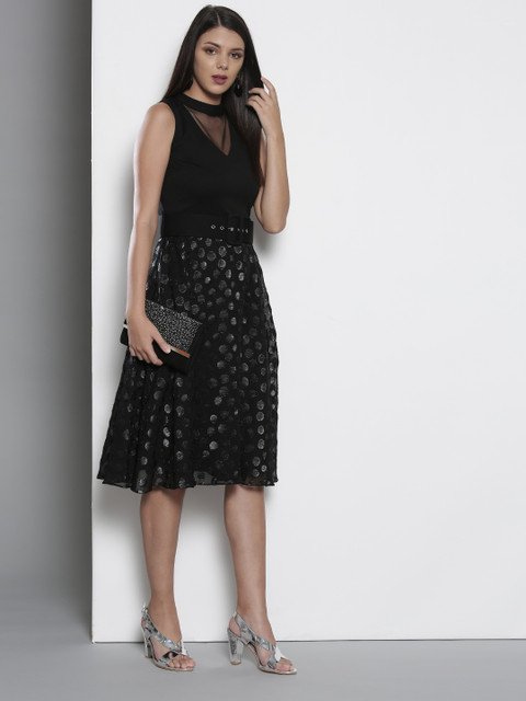 

DOROTHY PERKINS Women Self Design Black A-Line Dress