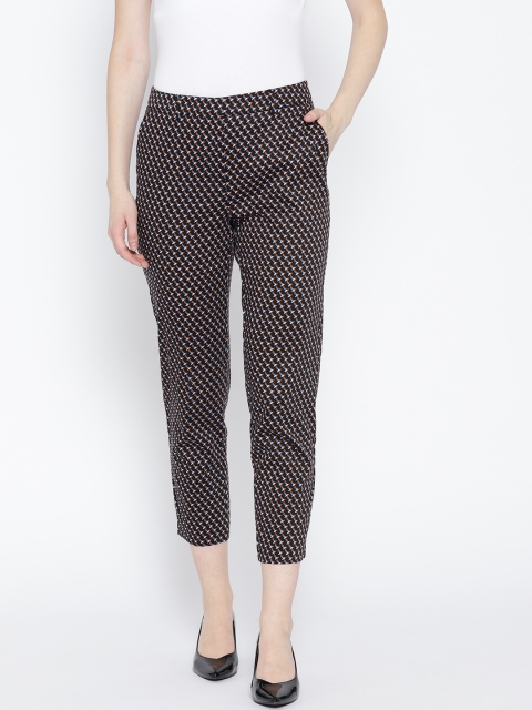 

DOROTHY PERKINS Women Black & Rust Orange Regular Fit Cropped Printed Trousers