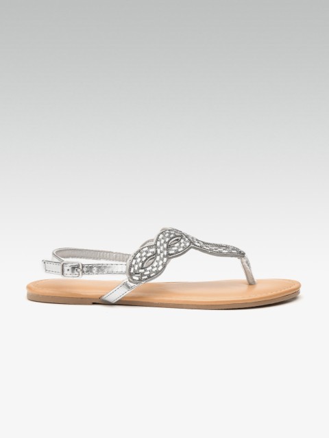 

DOROTHY PERKINS Women Silver-Toned Embellished Wide Fit Open Toe Flats