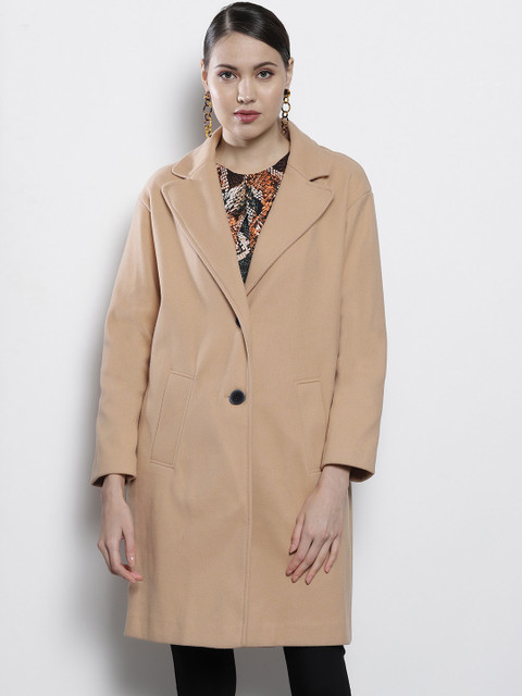 

DOROTHY PERKINS Women Beige Solid Single-Breasted Coat