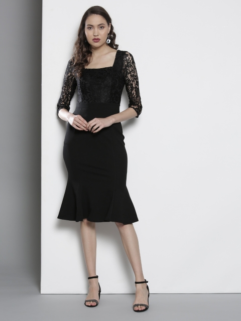

DOROTHY PERKINS Women Black Solid Lace Insert Sheath Dress