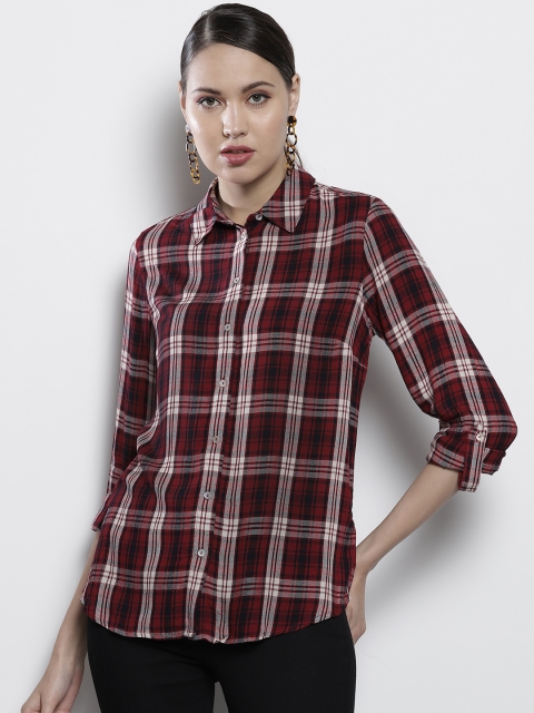 

DOROTHY PERKINS Women Maroon & Off-White Regular Fit Checked Casual Shirt