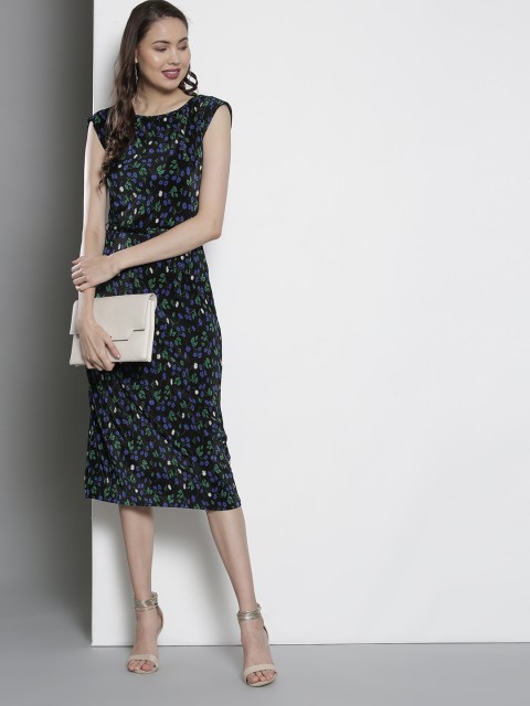 

DOROTHY PERKINS Women Black & Blue Floral Printed Sheath Dress