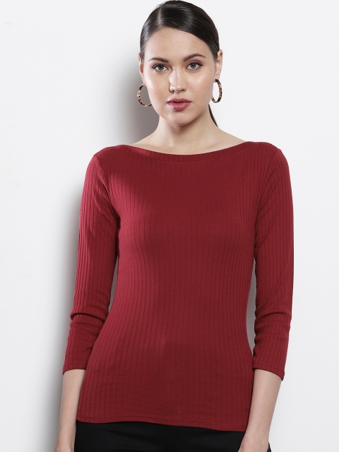 

DOROTHY PERKINS Women Maroon Solid Fitted Top