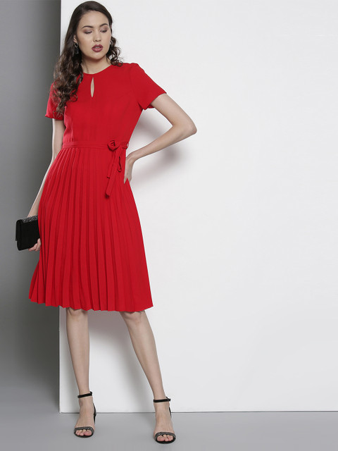 

DOROTHY PERKINS Women Red Solid Accordion Pleats Fit & Flare Dress