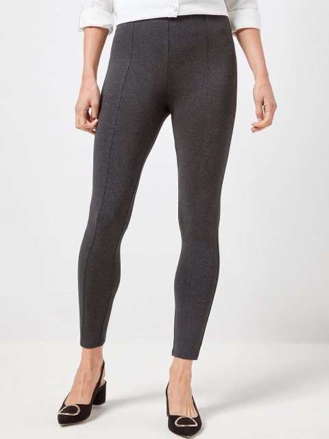 

MANGO Women Charcoal Grey Solid Treggings