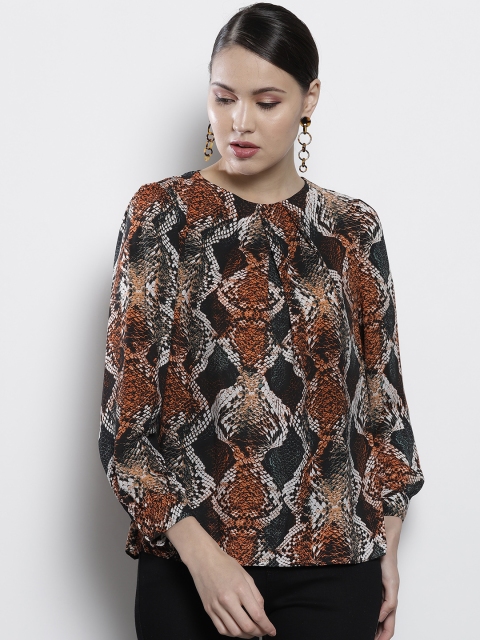 

DOROTHY PERKINS Women Orange & Off-White Animal Print Regular Top