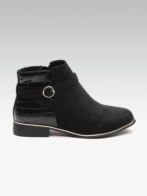 

DOROTHY PERKINS Women Black Solid Mid-Top Wide Fit Flat Boots