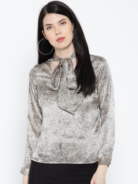 

DOROTHY PERKINS Women Petite Beige Animal Print Satin Finish Top