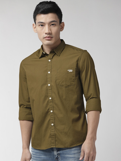 

Aeropostale Men Olive Green Regular Fit Solid Casual Shirt