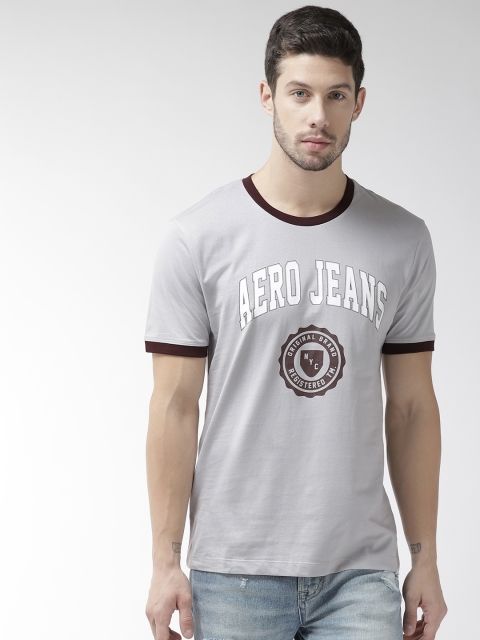 

Aeropostale Men Grey & Brown Printed Round Neck T-shirt