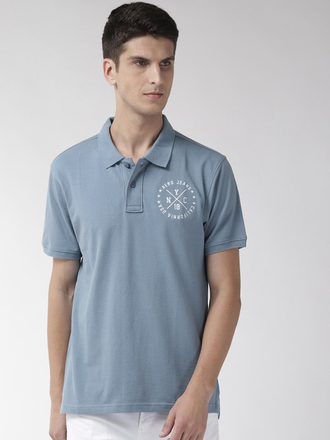 

Aeropostale Men Blue Solid Polo Collar T-shirt