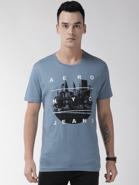 

Aeropostale Men Blue & Black Printed Round Neck T-shirt