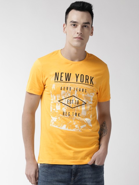 

Aeropostale Men Yellow & White Printed Round Neck T-shirt
