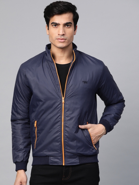 

Aeropostale Men Navy Blue Solid Bomber Jacket