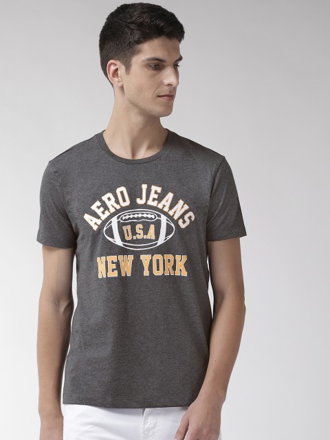 

Aeropostale Men Charcoal Grey & White Printed Round Neck T-shirt