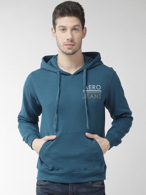 

Aeropostale Men Teal Blue Solid Hooded Sweatshirt
