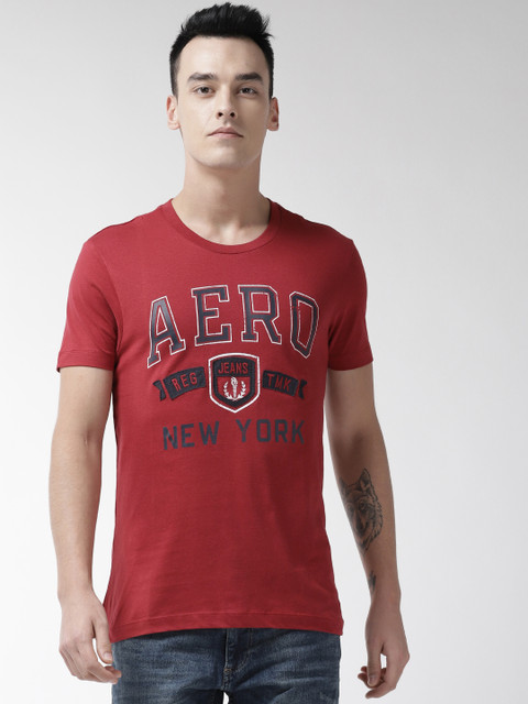 

Aeropostale Men Maroon & Navy Blue Printed Round Neck T-shirt