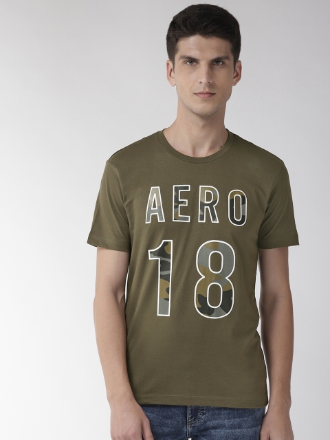 

Aeropostale Men Olive Green Printed Round Neck T-shirt