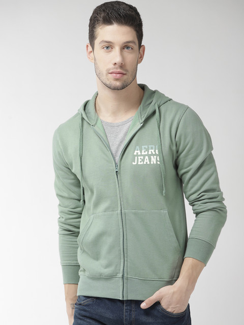 

Aeropostale Men Green Solid Hooded Sweatshirt