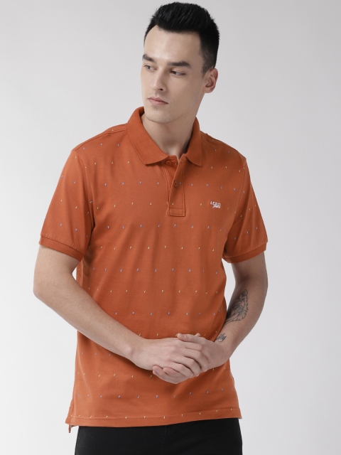 

Aeropostale Men Rust Orange Printed Polo Collar T-shirt