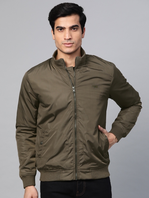 

Aeropostale Men Olive Green Solid Bomber Jacket