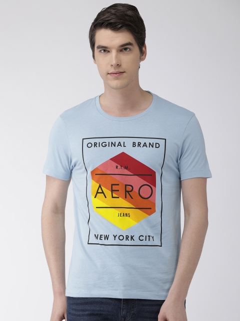 

Aeropostale Men Blue Pigment Printed Round Neck Pure Cotton T-shirt