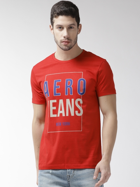 

Aeropostale Men Red & Blue Printed Round Neck T-shirt