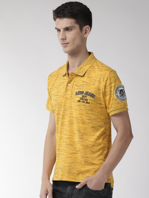 

Aeropostale Men Yellow & Black Self Design Polo Collar T-shirt