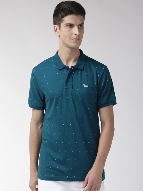

Aeropostale Men Teal Blue Printed Polo Collar T-shirt