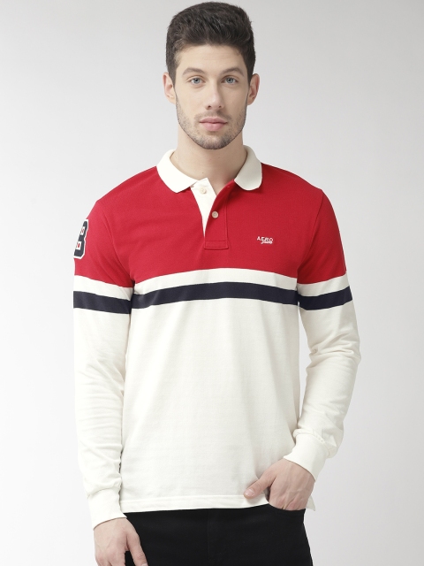 

Aeropostale Men Red & White Colourblocked Polo Collar T-shirt