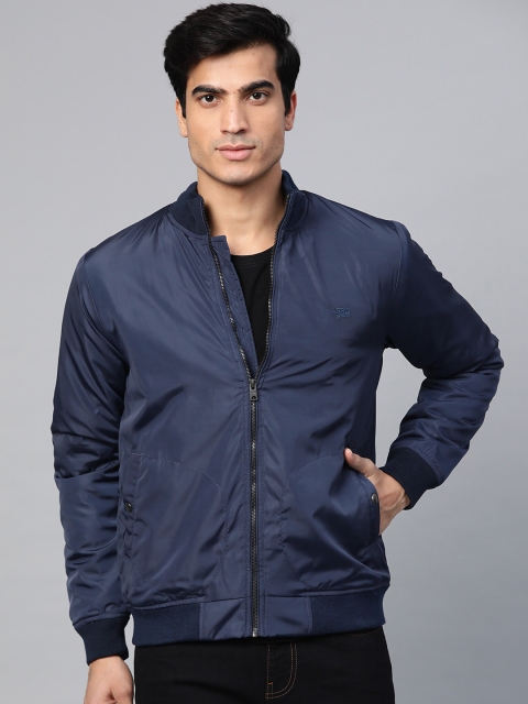 

Aeropostale Men Navy Blue Solid Bomber Jacket